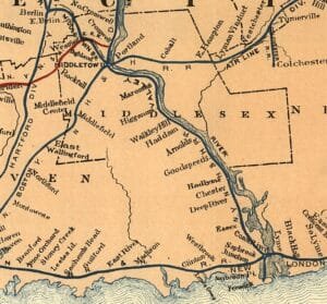 1893 Map of Connecticut Railraods by Tilden - Middlesex County